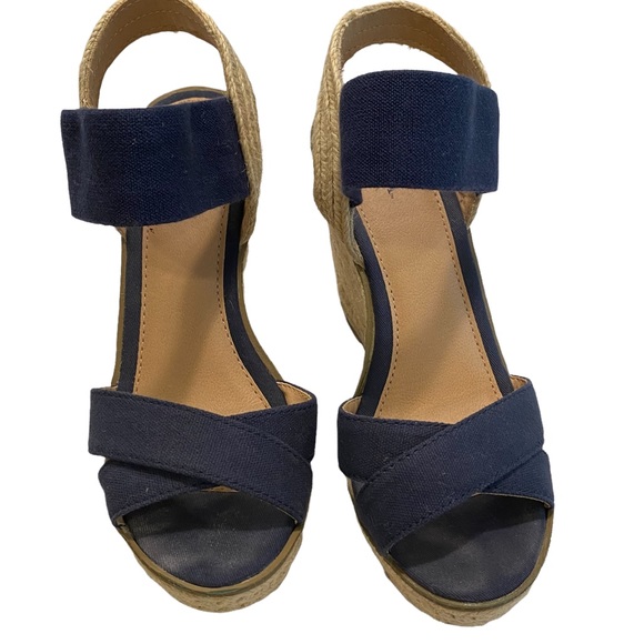 Merona Cream Espadrilles Navy Wedge size 7.5 - Picture 2 of 11